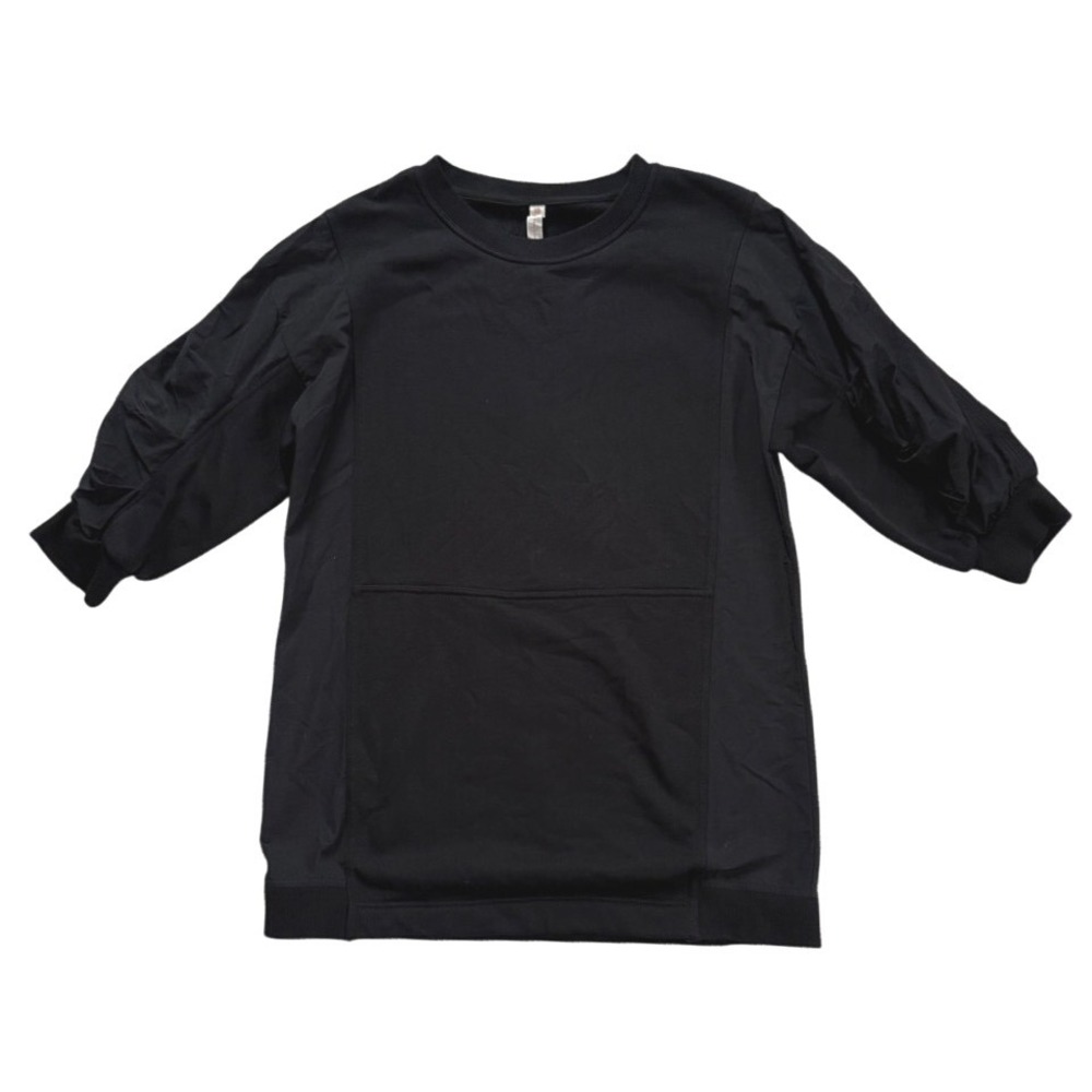 Anthropologie Daily Practice Black Ruched Sleeve Sweatshirt Mini Dress M Sporty - Picture 2 of 12